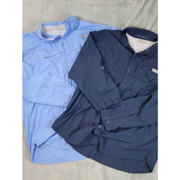 Columbia PFG Tamiami Fishing Shirts Mens Large Performance Blue Omni Shade set 2 - Picture 1 of 16